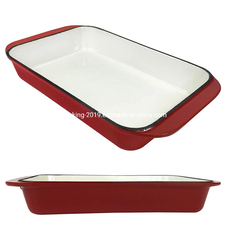 2.9 Qt Enameled Cast Iron Rectangular Roaster, Casserole Dish, Lasagna Pan, Deep Roasting Pan, for Cooking and Baking - Red